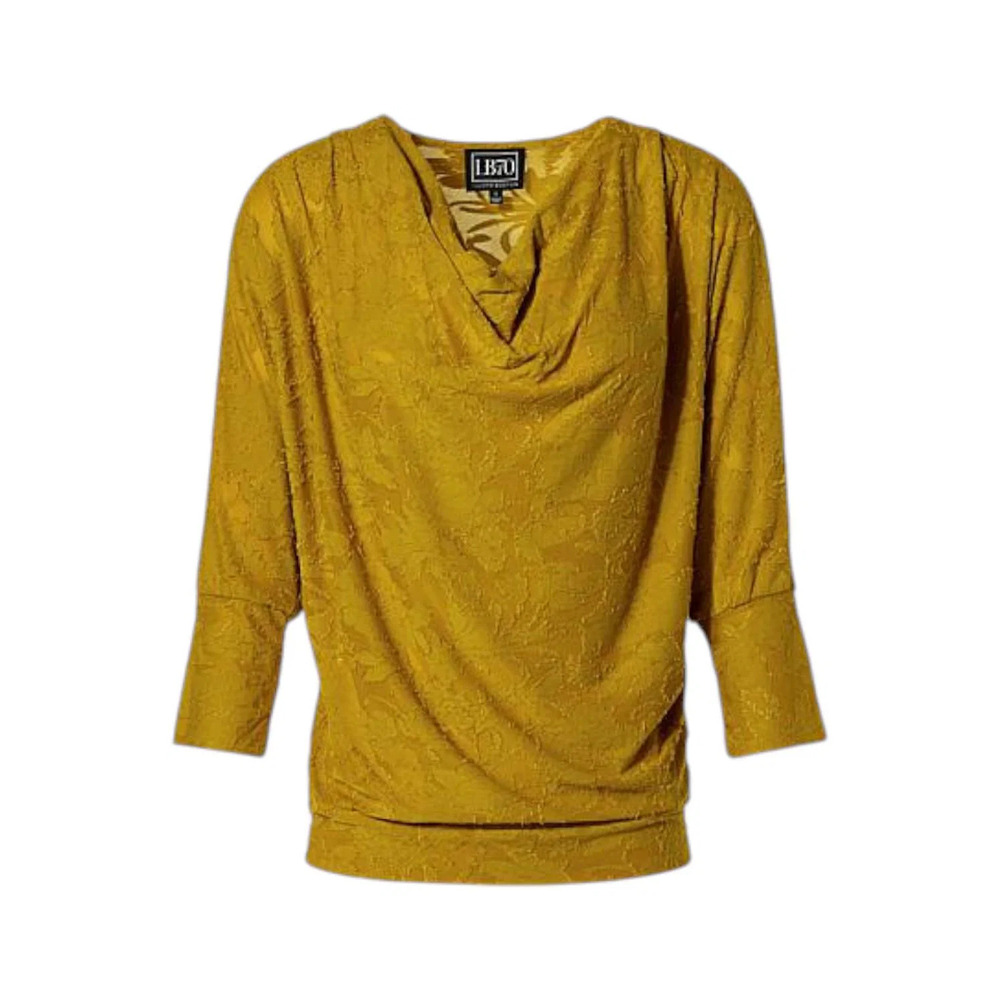 Lloyd Boston Floral Cowl-Neck 3/4-Slv Dolman Top Golden Palm - Regular